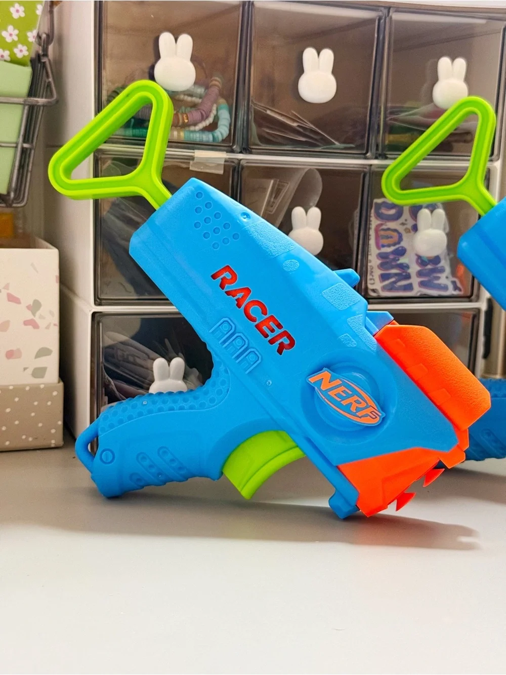 Nerf Junior Elite Racer Blaster Dart Gun set of 2 with 4 Foam Suction Darts GUC